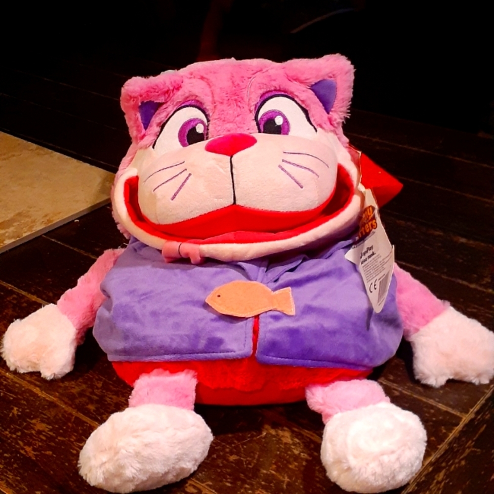 Jay At Play Tummy Stuffers W/Puppet Action Plush Pink Cat ©2017